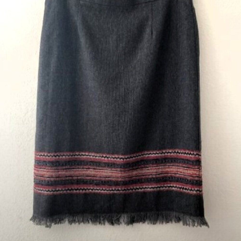 Vintage 90s Y2k Wool Blend Southwestern Midi Skirt with Fringe Hem Plus 20W